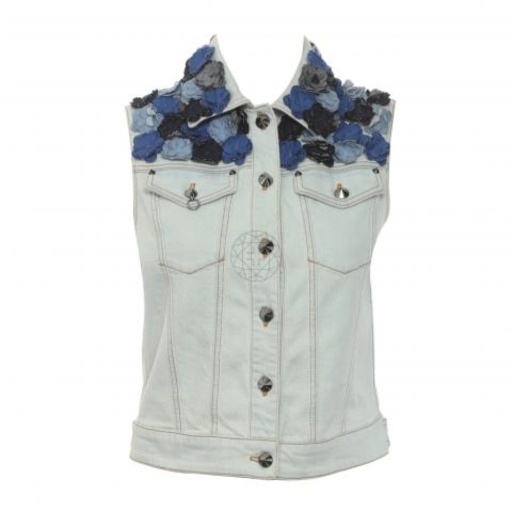Fendi denim vest with flower detail women's size 40